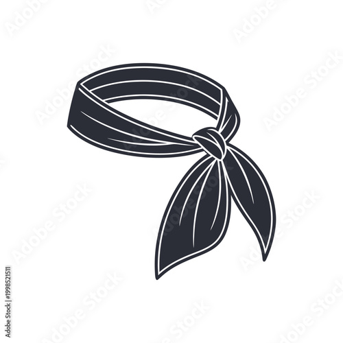 Stylish dark grey knotted fabric bandana accessory isolated on transparent background for fashion or design