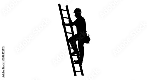 MAY DAY Black silhouette of a man climbing a ladder, worker icon, construction worker, laborer symbol vector