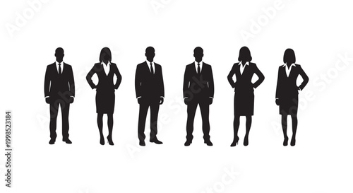 Professional business people group standing in suits isolated on white background corporate team silhouette collection.