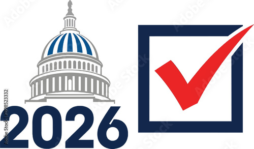 US Capitol building with '2026' and a checked box, symbolizing elections or political events in 2026.