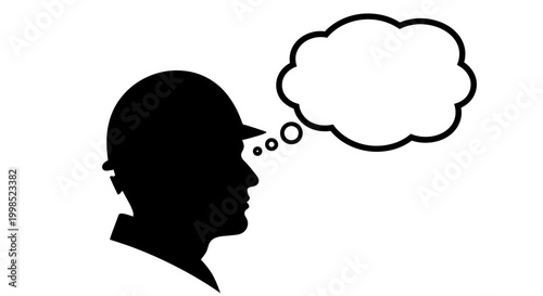 MAY DAY Thinking man silhouette, black thought bubble, vector illustration, communication concept, speech icon vector