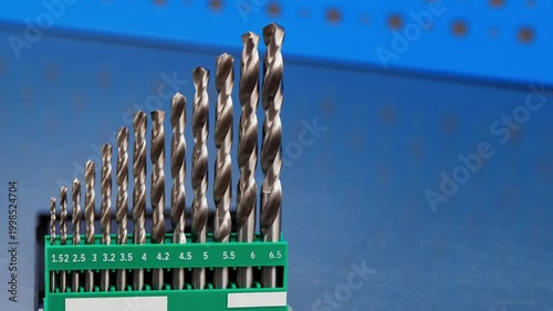 A set of drills for drilling metal in a plastic case.
