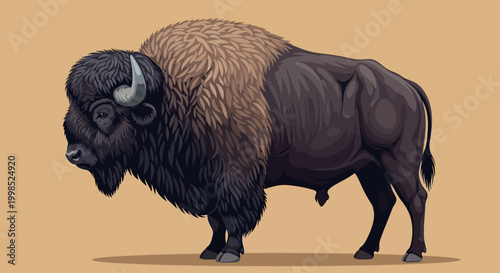 Illustration of a large American bison standing on a plain background.