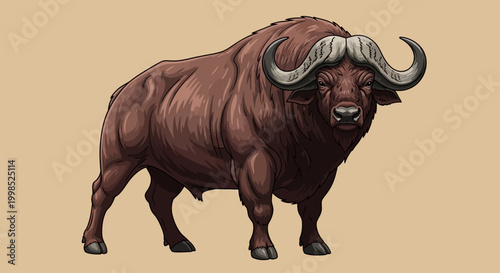 Illustration of a strong African buffalo standing with a determined expression.