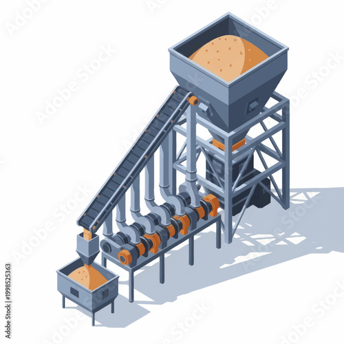 Industrial material processing plant with conveyor belt and machinery.