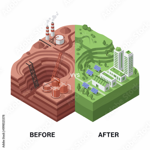 Industrial mining transformation into sustainable green city development.