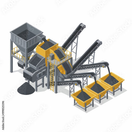 Industrial mining processing plant with conveyor belts and hoppers.