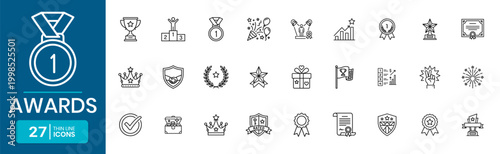 Obraz na plátně Awards And Achievement Thin Line Web Icons Set