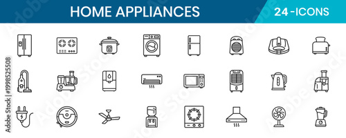 Home Appliances Thin Line Web Icons Set