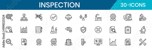 Inspection And Quality Control Thin Line Web Icons Set