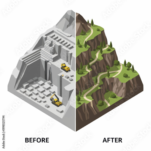 Split image showing before and after transformation of landscape.