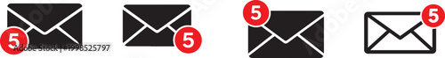 Email notification icon set, unread message symbols for app web interface communication design.