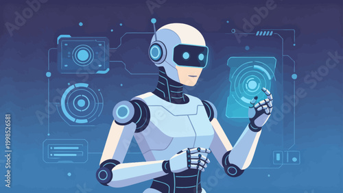 Bild auf Leinwand Illustration of a humanoid robot interacting with digital interface