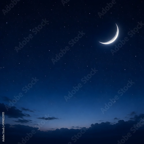 Crescent Moon Night Sky Background - Starry Blue Evening Nature Landscape Wallpaper