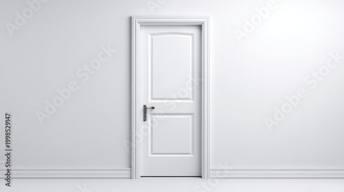 White closed door on a white wall interior design and architectural concept
