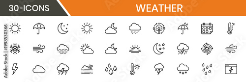 Weather Web Icons Thin Line Style Simple Clean Design Cloud Partly Cloudy Rain Thunderstorm