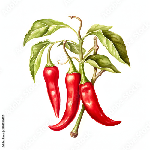 Red hot chili peppers isolated on white background with fresh spicy vegetables for cooking
