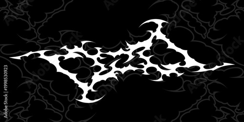 Abstract white cyber sigilism graphic on black. Sharp spiky tribal element for Y2K streetwear, gothic tattoos, and hardcore aesthetic. Modern vector ornament for dark alternative design.