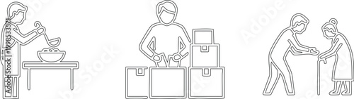 Community Service and Charity Volunteer Icon Set