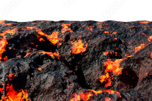 Tableau sur toile Volcanic rock filled with lava and magma  with isolated on transparent backgroun