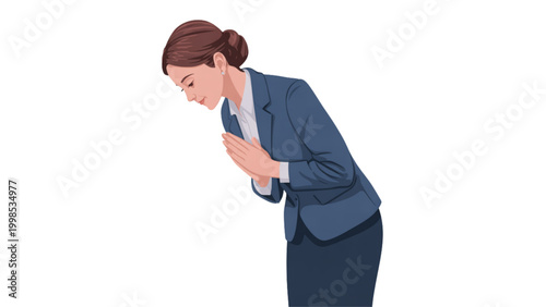 Professional woman holding her stomach in discomfort at work Vector