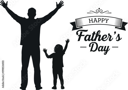 Happy father's day silhouette a father and child with arms raised in celebration isolated on transparent background