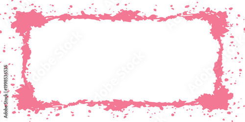 Abstract pink watercolor grunge frame featuring artistic ink splatters and paint texture on a vector paper backdrop illustration with a dirty liquid stain design border