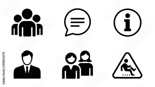 Set of six black and white communication and people icons Vector