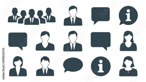 Set of diverse people icons with speech bubbles for communication concept Vector