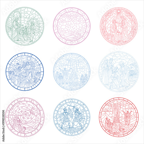 Biblical Stained Glass Line Art Set