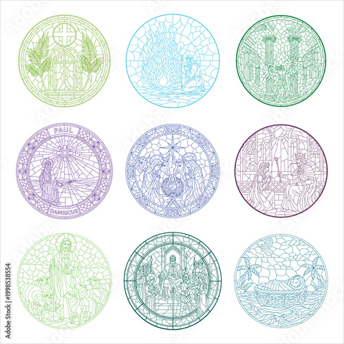Christian Stained Glass Line Art Bundle