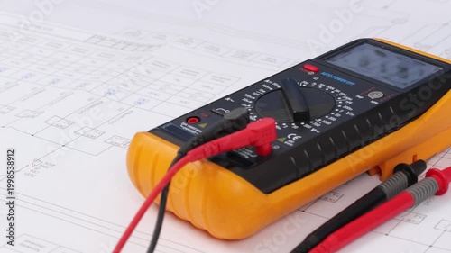 A digital multimeter for measuring the parameters of electrical circuits. Close-up. Soft focus.