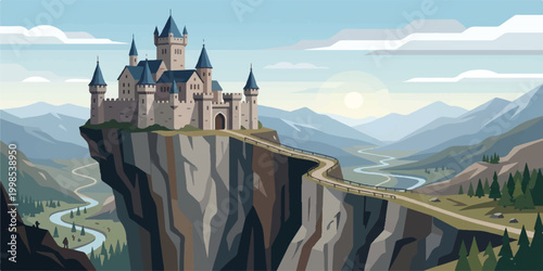 Historic stone church architecture with a medieval tower stands as an ancient landmark against the sky in the mountainous alps of Europe