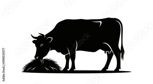 EID-UL ADHA Black cow silhouette, grazing animal, farm livestock, vector icon, cattle illustration Vector