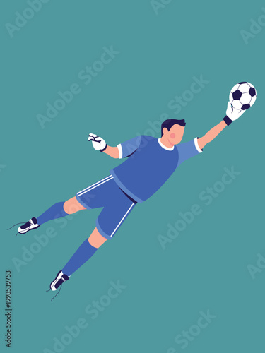 Soccer Goalkeeper Diving to Save Ball  Stylized Sports Graphic Representing Goal Defense Athlete Performance Competition Training and Victory.