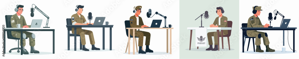 Obraz premium vector of war soldiers doing a podcast