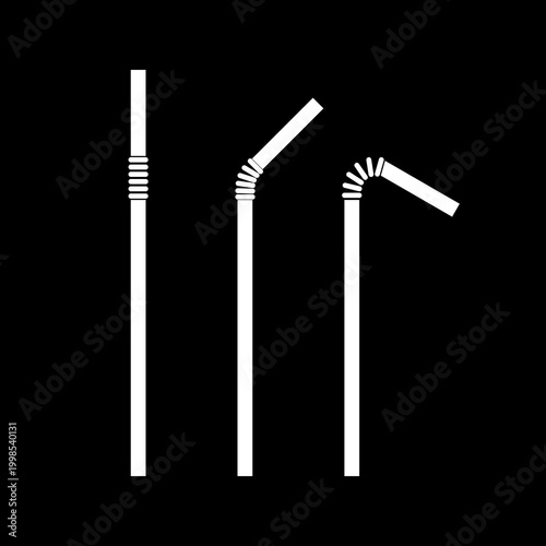 Drinking straws silhouette set icon isolated on black background