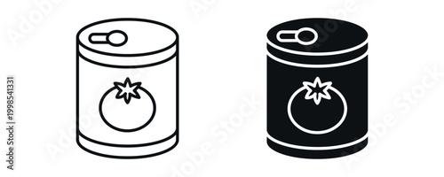 Canned food icon set, preserved goods and packaging concept with pull-tab can in line and solid style. vector illustration.