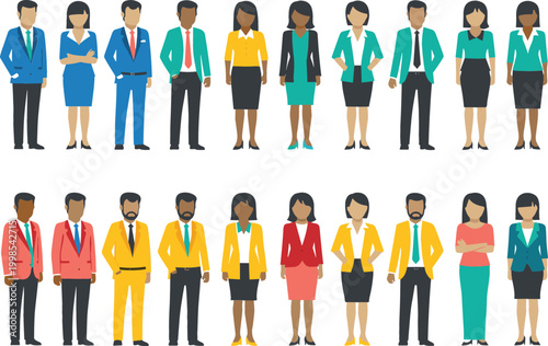 Business people character set vector illustration with diverse office workers in formal outfits