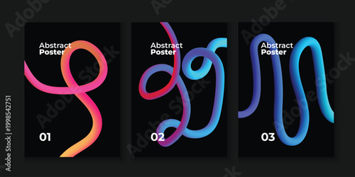 Abstract digital art, three panels of flowing, colorful light trails