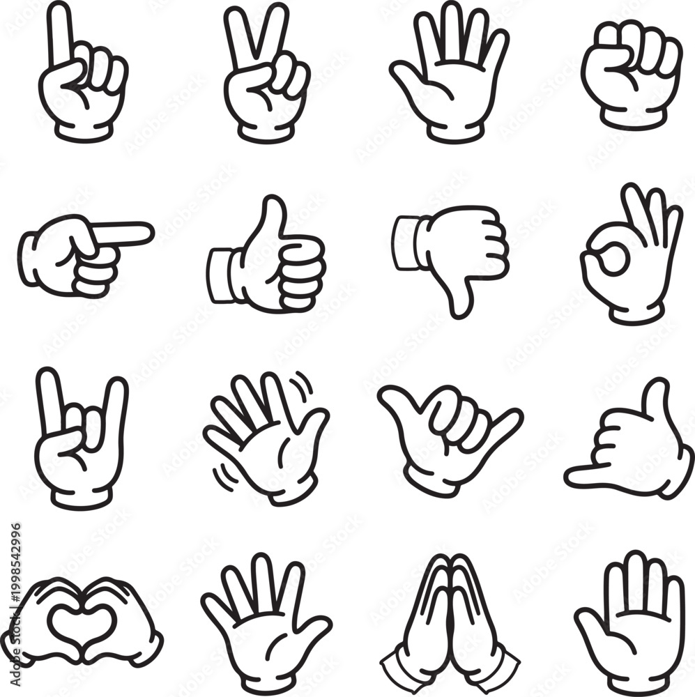 Fototapeta premium hand gesture icons set cartoon fingers signs outline vector