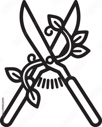 Professional Black & White Vector Shears Icon with Intricate Vine Decorated Crossbar – Perfect for Hairdressing, Barbering, Beauty Services, Branding, App Icons, UI Design, Logo Concepts
