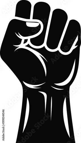 Fist, Raised Fist, Protest Symbol, Black Icon, Vector Graphic