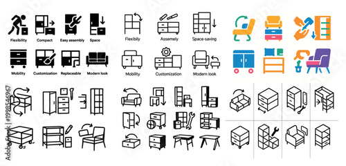 Versatile furniture icon set collection