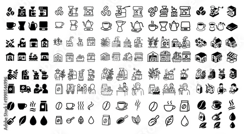 Coffee icons collection and equipment set
