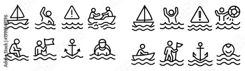 Safety icons with swimmer buoy and anchor outline