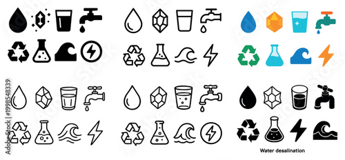 Water desalination process icons