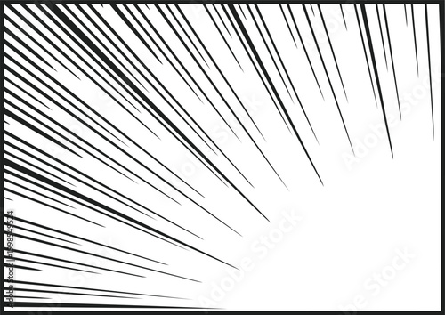 Radial speed lines emanate from the top left corner to provide a sense of direction and urgency in this dynamic graphic layout.