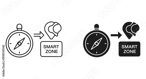 Smart zone compass navigation outline and solid icon set, white background, vector Illustration