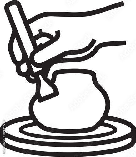 Professional Hand Crafting Pottery with Ceramic Tool – Minimalist Icon for Artisans, Pottery Studios, DIY Enthusiasts, Digital Designs, Craft Tutorials & Educational Materials Showcasing